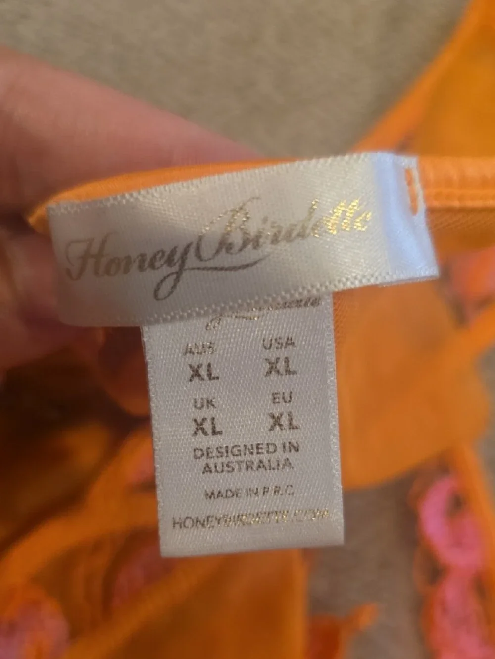 Honey Birdette Orange Sheer Bustier & Bikini Set with Pink Floral Embroidery